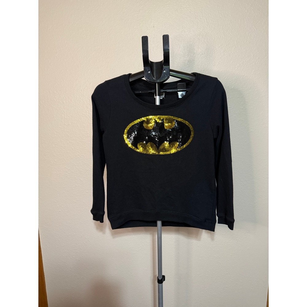 Batman DC Comics Sequin Logo Sweatshirt Black Gold Pullover Womens Medium